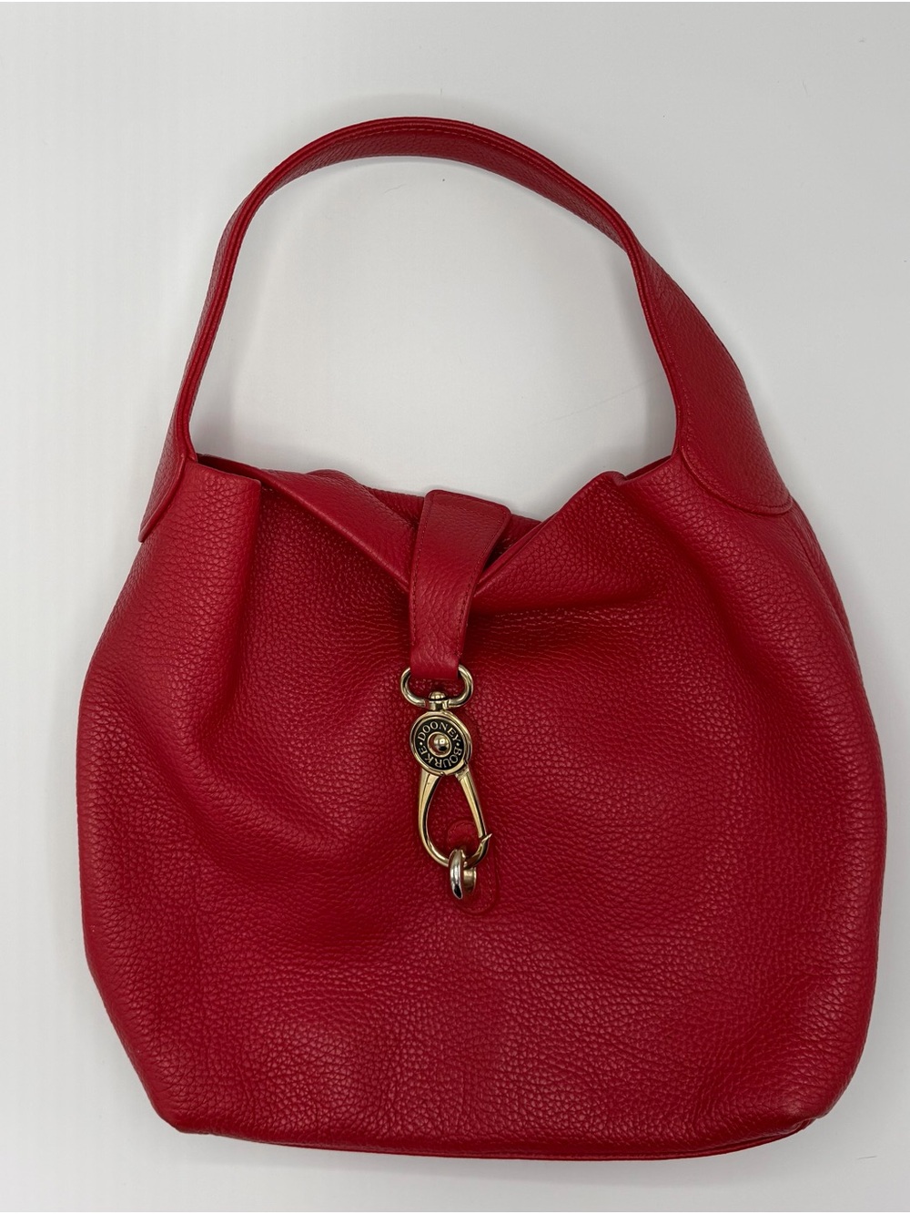 Dooney & Bourke Red Pebbled Leather Hobo Shoulder Bag Logo Clasp